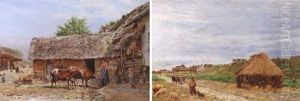 Cattle Feeding In The Farmyard by Marie Francois Firmin-Girard