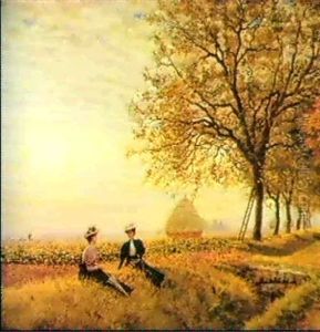 Ladies Resting By Haystacks by Marie Francois Firmin-Girard