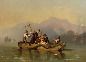 Uberfahrt Einer Hochzeitsgesellschaft Auf Dem Wolfgangsee, Im Hintergrund St. Gilgen by Johann Fischbach