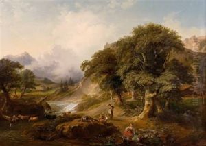 Romantische Landschaft Mit Staffage