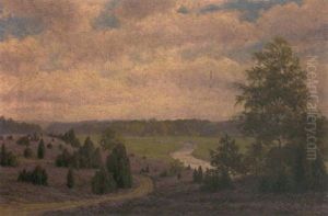 Bluhende Heide Uber Der Hunteniederung by Ludwig Fischbeck