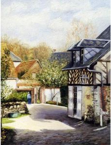 La Maison Normande A Orbec Huile Sur Toile by Louis Jean Marie Atoche