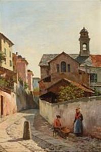 Street View From San Remo With A Basket Maker
