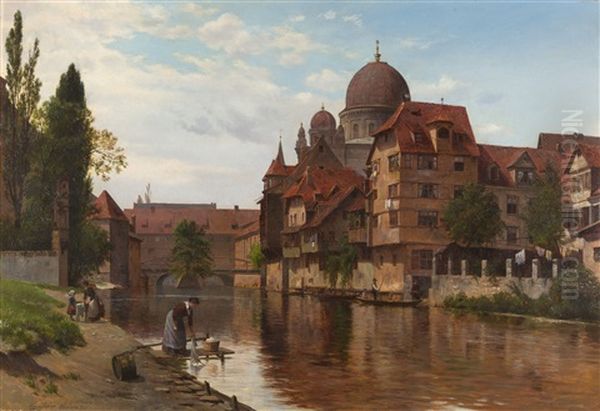 Blick Vom Pegnitzufer In Nurnberg Auf Die Synagoge - view 1