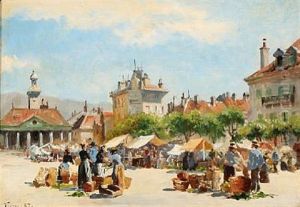 Market Day In Vevey In Switzerland by August Fischer