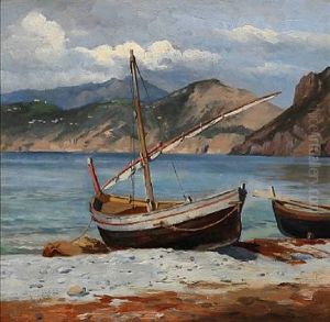 Fishing Boats On The Beach At Capri by August Fischer