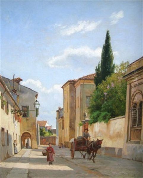Figures And A Horse And Cart In A City Street - view 1