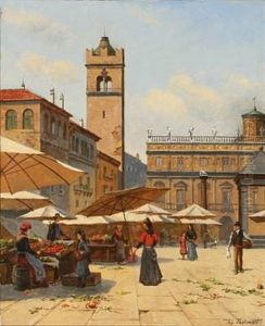 Piazza Del'erbe In Verona by August Fischer