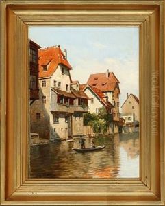 Kanalparti Ved Regnitzfloden, Nurnberg