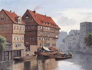 Hamburger Kanalansicht An Einem Sonnentag by August Fischer