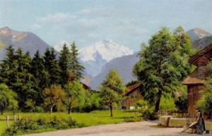Parti Fra Interlaken Med Sneklaedte Bjergtinder I Baggrunden