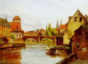 A Washerwoman By A River In A Continental Town