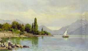 Parti Fra Lac Leman Med Lille Dreng Der Fisker
