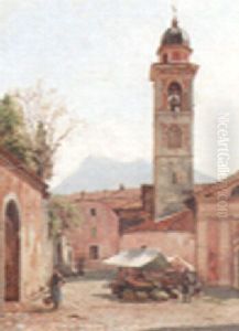 By The Bell-tower In Lugano by August Fischer