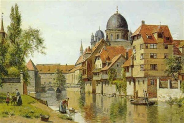 Parti Fra Nurnberg, Kvinderne Vasker Toj Ved Floden - view 1