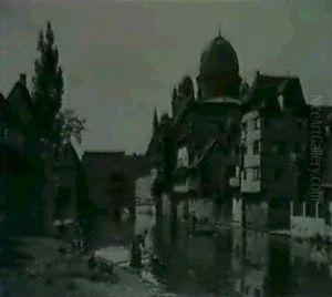 Die Nurnberger Synagoge, Von Der Insel Schutt Aus Gesehen by August Fischer