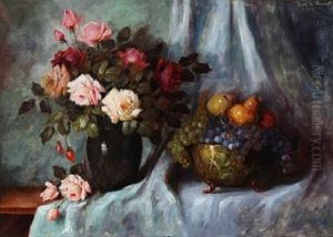 Still Life With Roses And Fruits by Carl Holger Fischer