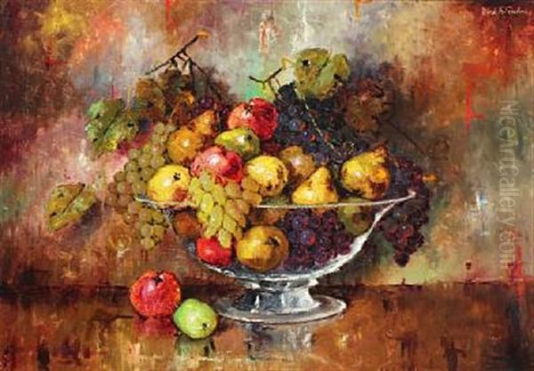 Still Life With Pears, Apples And Grapes In A Glass Bowl - view 1