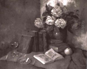 Stilleben Mit Rosenstraus, B_chern Und Apfel by Carl Holger Fischer