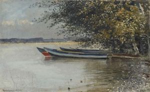 Chiemsee Boats On The Shore Of The Herreninsel (chiemsee) by Eduard Fischer