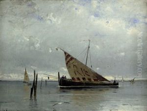Venezianisches Marktboot In Der Lagune Vor Venedig by Eduard Fischer