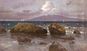 Blick Von Der Caprikuste Auf Den Vesuv by Eduard Fischer