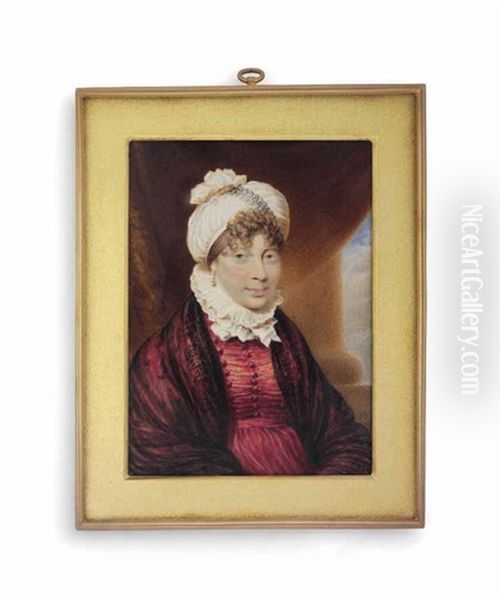Queen Charlotte (1744-1818), Seated, In Red Dress, Claret Shawl Draped Over Her Shoulders, White Turban Over Her Curling Hair - view 1