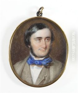 A Gentleman, Wearing Dove Grey Coat And Waistcoat, White Chemise And Blue Knotted Necktie, His Dark Hair Parted To One Side