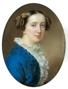 Bildnis Einer Jungen Frau In Blauem Kleid Und Mit Zopfchenfrisur