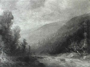 Mountain Landscape With Cascading River by Ludwig Fischer