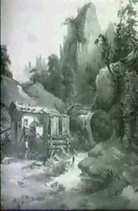 Muhle In Gebirgiger Landschaft by Ludwig Fischer