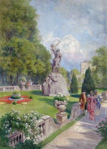 Begegnung Im Garten Der Villa Garzoni by Ludwig Hans Fischer