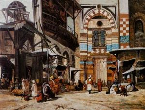 Figures In An Arab Streetmarket by Ludwig Hans Fischer