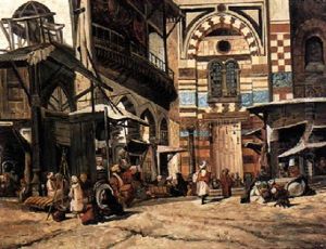 Figures In An Arab Street Market by Ludwig Hans Fischer