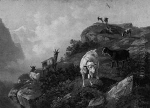 Ziegen Im Hochgebirge (berner Oberland?) by Otto Fischer