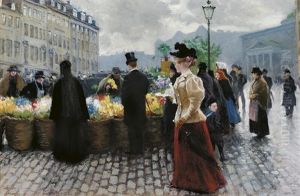A Gentleman Is Buying Flowers At Hojbro Plads by Paul Fischer