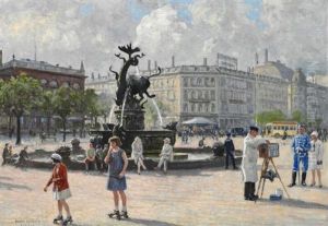 Summer Day On Radhuspladsen (the Town Hall Square) In Copenhagen by Paul Fischer