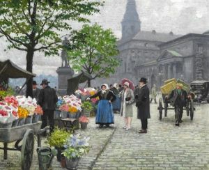 An Elegant Couple Buy Flowers At Hojbro Plads by Paul Fischer