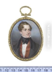A Gentleman, Wearing Black Coat, Red Waistcoat, White Chemise With Gold Buttons, Black Stock And Tie, His Brown Curling Hair Parted To One Side by T. Paul (Paul Johann Georg) Fischer