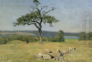 Jager Mit Seinem Hund Auf Der Jagd In Sommerlicher Landschaft by Vilhelm Theodor Fischer