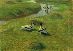 Scenery With Pied Avocets by Vilhelm Theodor Fischer