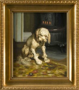 Hund Mit Verbundener Pfote Vor Einem Ofen by Vilhelm Theodor Fischer