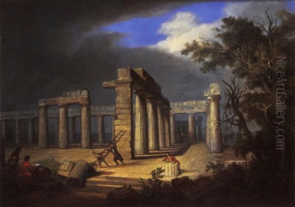 An Artist Sketching The Ruins At Paestum - view 1