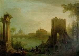 A Capriccio Of A View Of The Tiber Looking Towards The Castel Saint Angelo And Saint Peter's