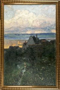 Dorflandschaft Am Fluss Bei Dammerung by Adolf Fischer-Gurig