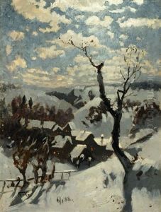Dorflandschaft Im Winter by Adolf Fischer-Gurig