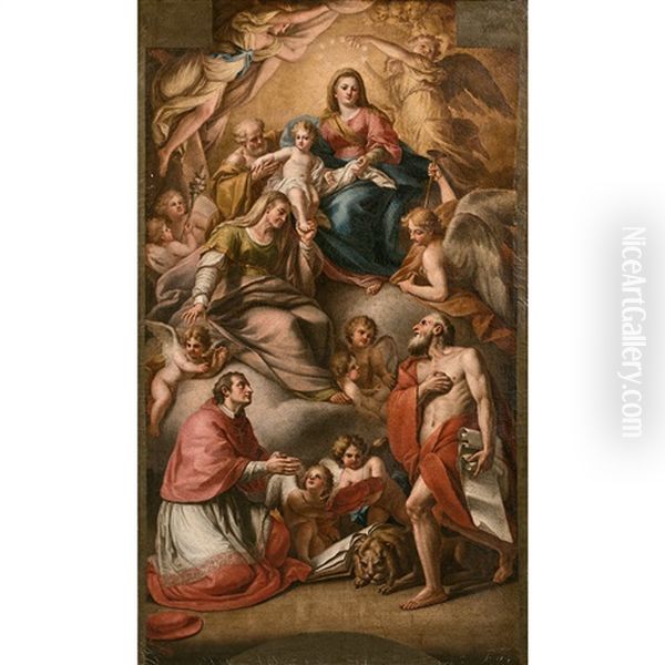 Vierge En Majeste Avec L'enfant Jesus Dans Un Encadrement Peint - view 1