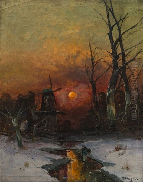 Winter Landscape At Sunset - view 1