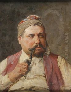 Herrenportrat Mit Pfeife by Georg Fischhof
