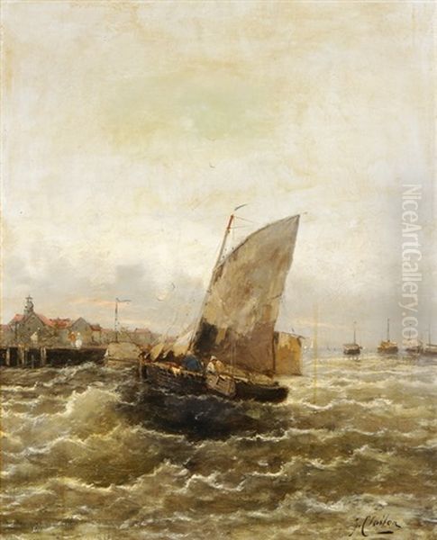 Fischerboote Bei Bewegter See Vor Hafen - view 1